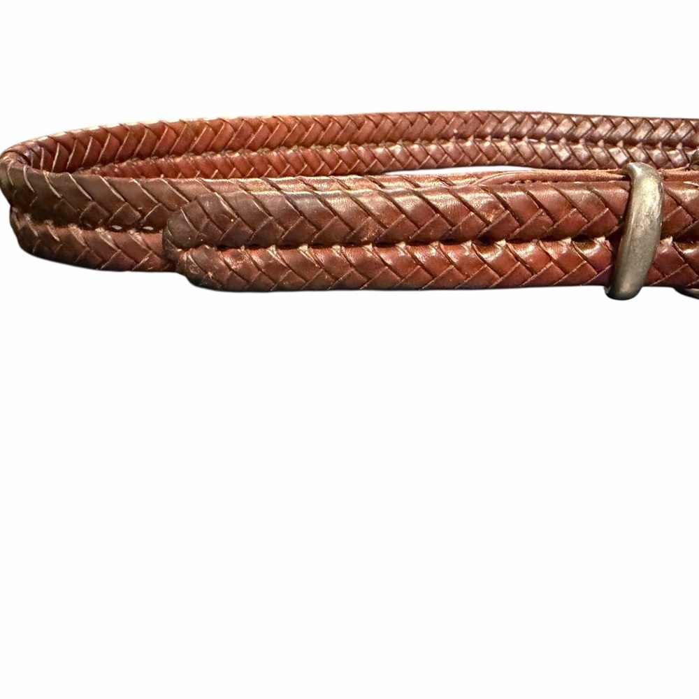 Vintage COACH Woven Leather Belt Tan Brown Silvertone Brass Hardware VGC - Picture 5 of 9